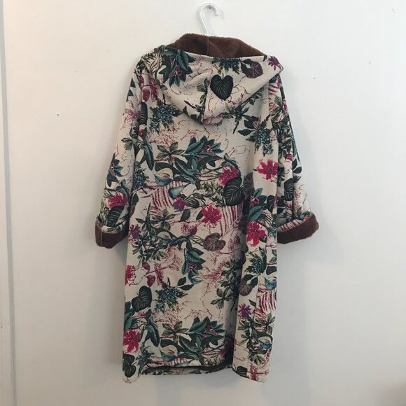 Cellabie sherpa coat women size 2XL floral midi hood full zip boho hippie cotton - Picture 6 of 12